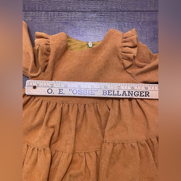 Vintage Handmade Girls 12-18M Corduroy Tiered Dress Mustard Yellow Boho Western - Picture 7 of 11